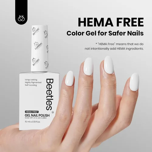 Vista 2 de Beetles - Esmalte de gel blanco, 0.5 onzas líquidas, tamaño completo, sin A - Creme White Hema Free white Rhythm