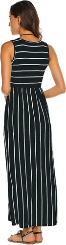 Vista 5 de Hount Vestido largo informal de verano para mujer holgado a rayas sin mangas con vuelo con bolsillos