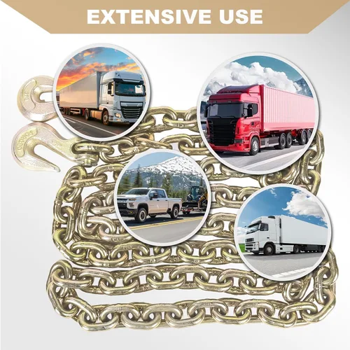 Vista 5 de AAIN - Cadena de amarre de transporte de 3/8 pulgadas x 10 pies para sujeción, 7,100 libras WLL, cadena de remolque resistente G80 con ganchos