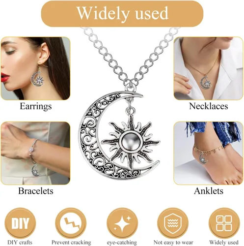 Vista 4 de SEWACC 10 dijes de luna y sol, suministros de fabricación de joyas para pulseras, collares, manualidades