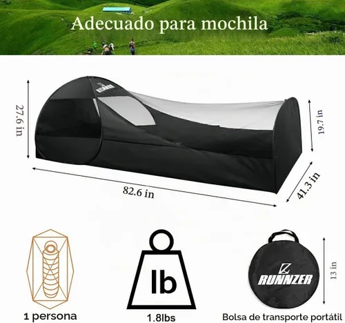 Vista 2 de L RUNNZER Single Person Pop Up Tent, 1 Person Mosquito Net Tent
