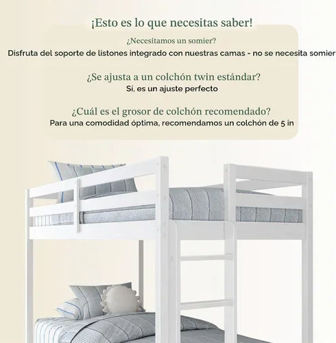 Vista 5 de Grain & Grove - Litera de dos camas con oso, estructura de litera resistente para niños, litera de madera contrachapada con escalera, barandilla