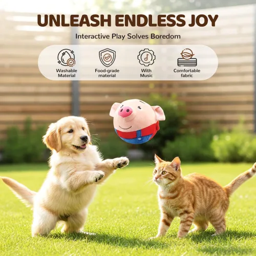 Vista 2 de Juguetes interactivos para perros, 2026 Nueva pelota chirriante activa y móvil con sonido parlante, juguete de felpa recargable y lavable (2 piezas)