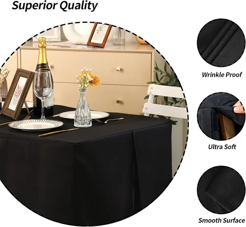 Vista 2 de Fixwal Fundas de mesa, paquete de 2 fundas ajustadas de 4 pies, protector de mesa negro para mesa plegable, mantel ajustado de 48 x 24 pulgadas