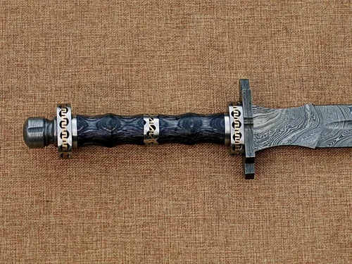 Vista 5 de Espada vikinga de acero de Damasco forjada a mano, espada medieval hecha a mano con funda de cuero.