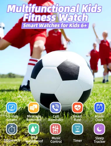 Vista 2 de Reloj inteligente para niñas, resistente al agua IP67, reloj rastreador de actividad física con cara de 1.5 pulgadas, monitor de sueño de frecuencia