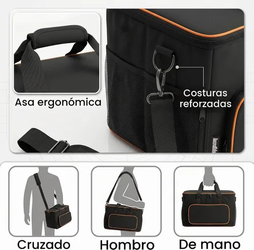 Vista 6 de Bolsa de juego de mesa con múltiples bolsillos, bolsa convertible y transporte de hombro, incluye 5 bandas elásticas para caja, 20.5 x 12.6 x 12.6