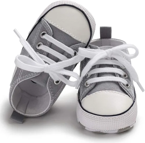 Vista 5 de KIDSUN - Zapatos deportivos unisex de caña alta para bebés, mezclilla de lona, suela antideslizante, suaves, para los primeros pasos