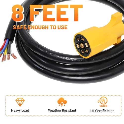 Vista 2 de MECMO Cable de Enchufe de Remolque de Servicio Pesado de 7 Pines con Conector de Clavijas Dobles de 8 Pies, Arnés de Cableado Lateral de Remolque