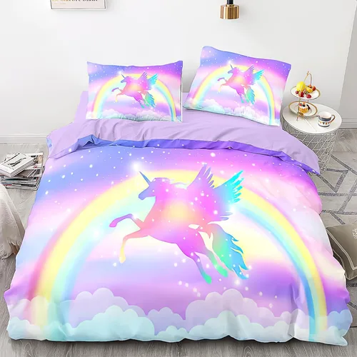 Vista 6 de Juego de ropa de cama con edredón para niños de 3 piezas súper suave transpirable con estampado, juegos de ropa de cama para niñas, juego de edredón