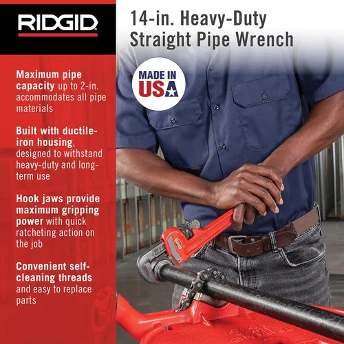 Vista 10 de RIDGID 31025 Llave de tubo recta modelo 18 resistente, llave de fontanería de 18 pulgadas