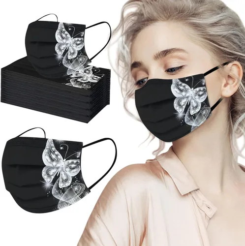 Vista 2 de Paquete de 50 mascarillas desechables para el cuidado de la piel de adultos, cubrebocas estampados de colores para adultos