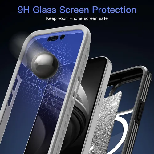 Vista 6 de Hekodonk Funda para iPhone 15 Pro Max, compatible con Magsafe [protector de pantalla de vidrio templado integrado y protección de lente de cámara]