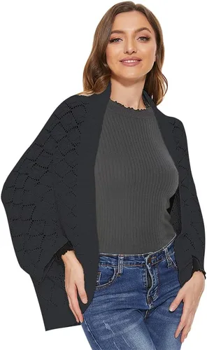 Vista 3 de Kimono de punto trenzado para mujer, holgado, de gran tamaño, chal