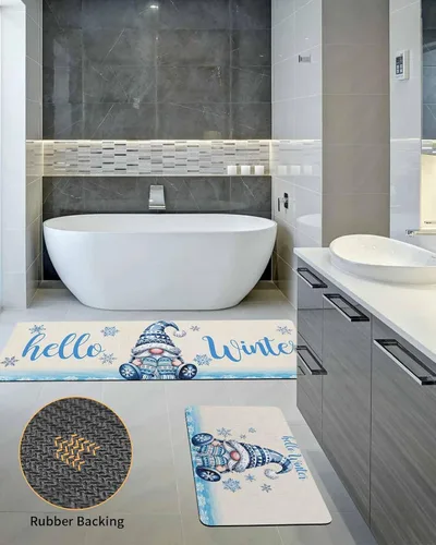 Vista 5 de Tapete de baño de gnomos de Navidad para bañera, antideslizante, de secado rápido y absorbente, tierra de diatomeas, fregadero, dormitorio, cocina