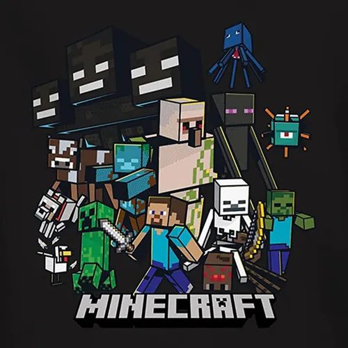 Vista 2 de Minecraft Camiseta de videojuegos para niños, color negro y verde, camiseta oficial de manga larga