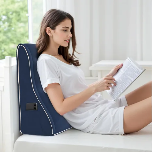 Vista 8 de Almohada de cuña de cama para cabecero, juego de cuña triangular para sentarse en la cama, reflujo ácido, poscirugía y ronquidos (terciopelo negro)
