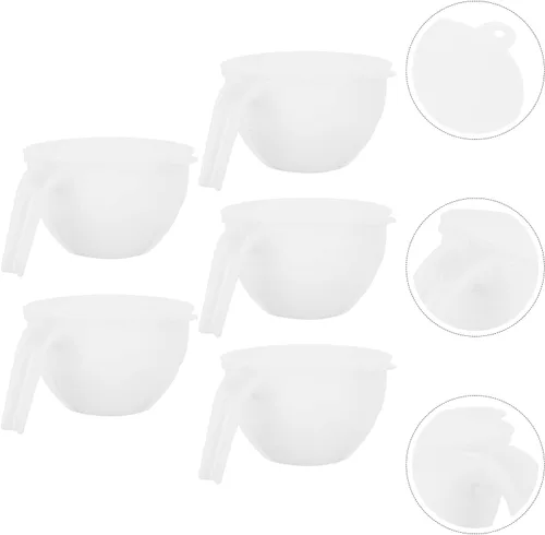 Vista 9 de Happyyami Juego de 5 cuencos de plástico ABS para hornear con tapas, 33.8 fl oz, blanco, clásico, cuenco