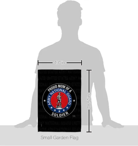 Vista 2 de Bandera de jardín con texto en inglés «Army Proud Mom Soldier» – Guardia Nacional de las Fuerzas Armadas ANG veterano militar estadounidense