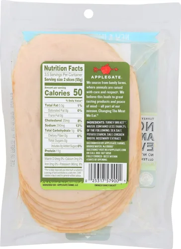 Vista 2 de Applegate, Pechuga de pavo ahumado natural en rodajas, 7oz
