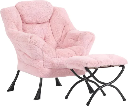 Vista 12 de Silla perezosa con otomana, silla de descanso moderna y grande con reposabrazos y bolsillo lateral, sillón tapizado de ocio con silla de lectura