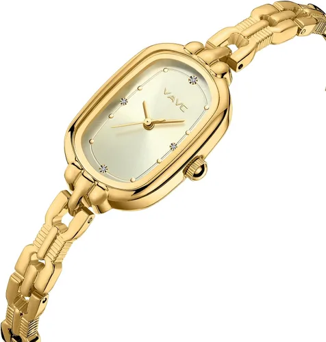 Vista 2 de Reloj de pulsera de oro vintage para mujer, pequeño reloj de cuarzo analógico ovalado con esfera de diamantes de lujo, resistente al agua. dorado