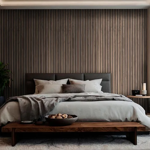 Vista 13 de MSI Paquete de 4 paneles de pared de listones de madera acústica para decoración de interiores, paneles de madera acanalados 3D que absorben