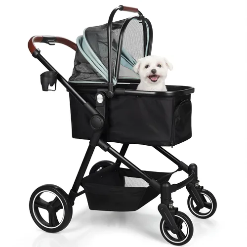 Vista 11 de Carriola doble plegable para mascotas para 2 gatos y perros pequeños y medianos, carriola integrada ligera para mascotas, individual y doble