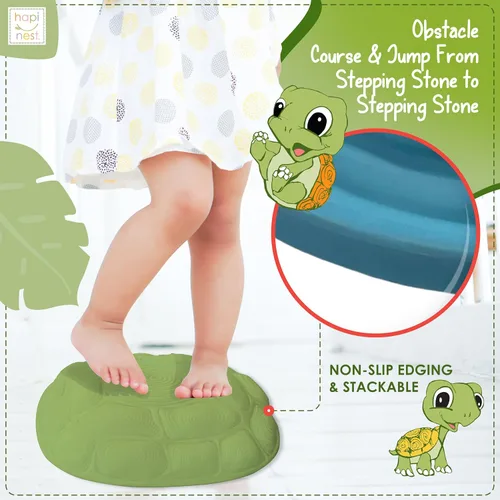 Vista 3 de Hapinest Turtle Steps Balance Stepping Stones Juego de coordinación de carrera de obstáculos para niños y familia, equipo de juego sensorial