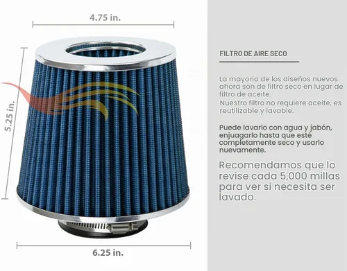 Vista 4 de Rtunes Racing - Filtro de aire de cono seco para camión, 4 pulgadas, 4.016 in, azul, 8 pulgadas de alto 4-inch (102mm) clamp-on replacement filter