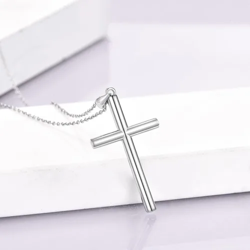 Vista 4 de POPLYKE Collar de cruz de plata de ley, oro rosa, chapado en negro para hombres y mujeres