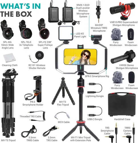 Vista 6 de Movo iVlog5 - Kit de vlogging de director para iPhone - Kit de inicio compatible con Lightning YouTube - Accesorios: trípode, soporte para teléfono