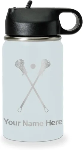Vista 65 de LaserGram Botella de agua personalizada, palitos de lacrosse, acero inoxidable de doble pared aislada al vacío con popote superior, regalo grabado