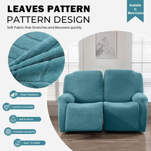 Vista 2 de vctops Repelente al agua, 6 piezas, funda de sofá reclinable para sofá biplaza reclinable, tela jacquard elástica, suave, protector de muebles Azul