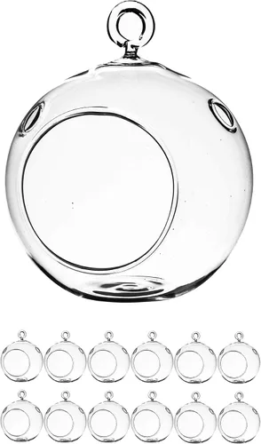 Vista 23 de WGV Globo de terrario colgante, ancho 3 pulgadas, altura 4 pulgadas, maceta de aire para suculentas, florero de vidrio transparente con parte