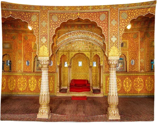 Vista 5 de BELECO Telón de fondo de tela de 5 x 3 pies del palacio real indio, sala de audiencia privada en el trono de Anup Mahal y Maharaja con tallas