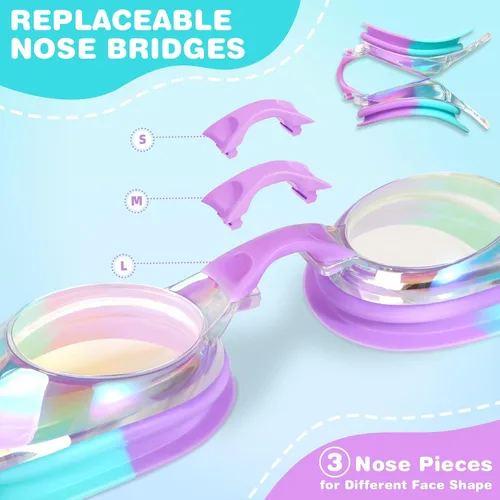 Vista 2 de Water Space Gafas de natación para niños, paquete de 2 gafas de natación para niños y niñas de 3 a 15 años, visión clara, protección UV antivaho sin