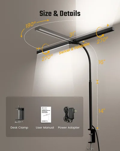Vista 7 de Lámpara de escritorio de cuidado ocular ONLYWIN con abrazadera, barra de luz de escritorio LED para monitores duales, lámpara de mesa de cuello