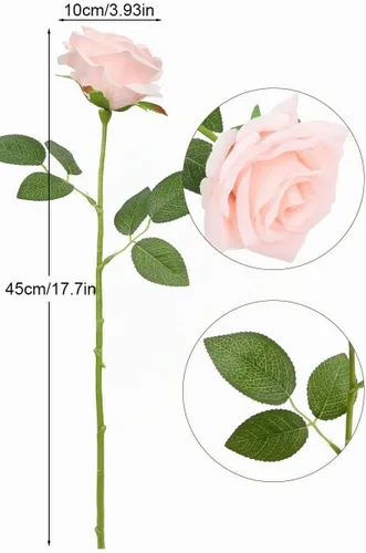 Vista 3 de LVEFIT 12 rosas artificiales de seda con tallo largo para bodas, despedidas de soltera, fiestas, decoración del hogar Blush