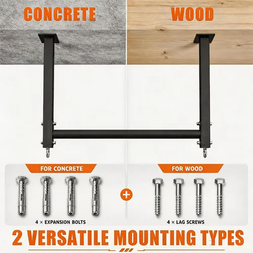 Vista 6 de Ceiling Mounted Pull Up Bar, Heavy Duty 700 LBS Multi Grip Pull Up Bars, 16"/24" Rafter Chin Up Bar, Ceiling Joist for Garage/Gym/Basement with