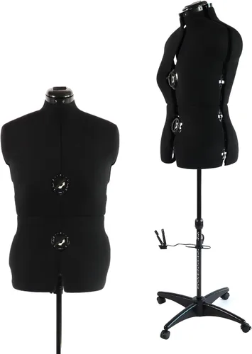 Vista 15 de Maniquí de forma de vestido ajustable beige para costura talla femenina 12-18, cuerpo de modelo con alfileres con 13 diales, ruedas desmontables