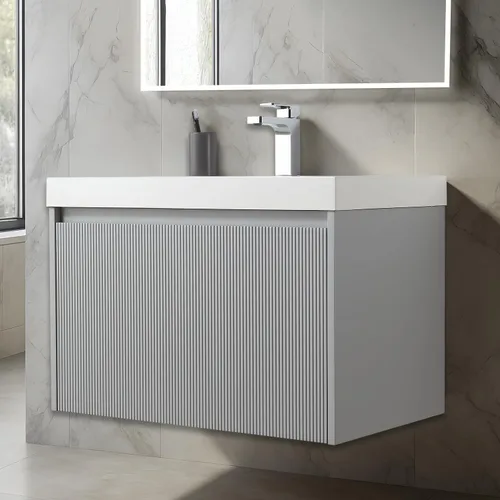 Vista 56 de Blossom Lavabo de baño de 20 pulgadas con tocador, todo en madera montado en la pared, gabinete flotante de baño con tocador con fregadero