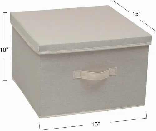Vista 3 de Household Essentials Caja de almacenamiento cuadrada con tapa con lona de polialgodón transpirable y lados reforzados, acabado crema