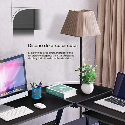 Vista 5 de ivinta Escritorio en forma de L con bandeja para teclado y soporte para CPU, escritorio de esquina reversible moderno de 58 pulgadas para espacios