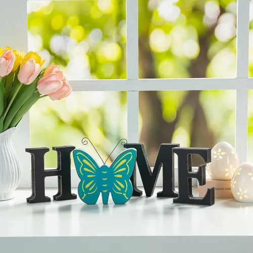 Vista 5 de Glitzhome Letreros intercambiables para casa y mesa con 13 piezas de iconos de temporada, letrero de madera intercambiable para casa para decoración
