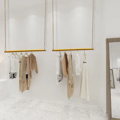 Vista 8 de 2 unidades, 24 estantes de ropa colgantes para boutique, altura ajustable, perchero de metal para vestidos de boda, estante de ropa dorado, colgador
