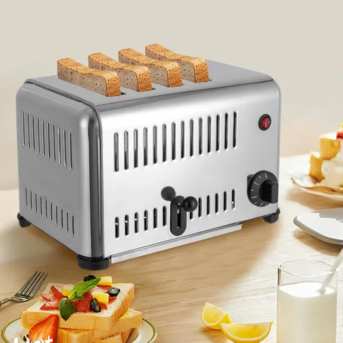 Vista 3 de Máquina de hornear pan desplegable de 4 rebanadas, tostadora de pan comercial de 110 V 1650 W con función de temporizador, máquina tostadora
