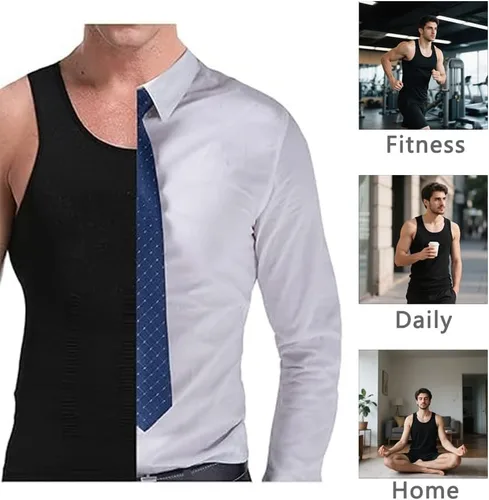 Vista 6 de LARDROK Chaleco adelgazante para hombre, camiseta de compresión para ginecomastia, control de abdomen, ropa