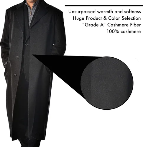 Vista 4 de Cashmere Boutique Abrigo de longitud completa para hombre en cachemira 100% pura (color negro, carbón, azul marino 38404244464850)