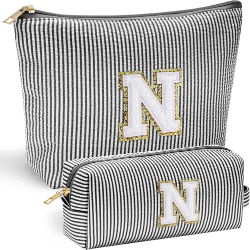 Vista 152 de YOOLIFE Regalos del Día de la Madre para Mujeres, Bolsa de Maquillaje con Iniciales, Bolsa de Maquillaje para Viaje, Bolsa de Maquillaje Negro